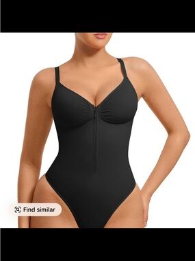 Black Front-Zip Sculpting Bodysuit - Women- NEW size M